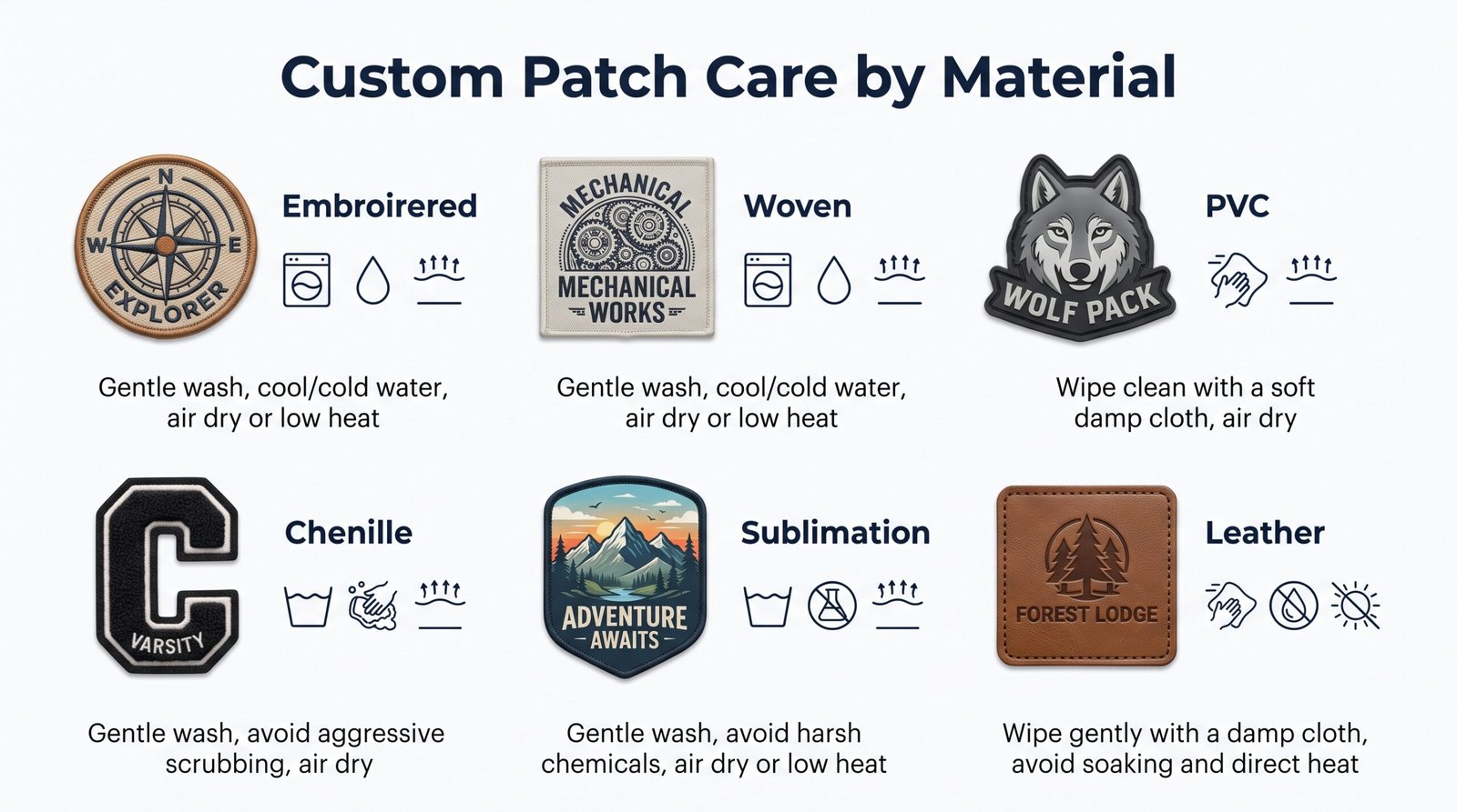 custom patches care by material