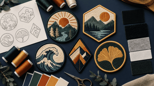 Custom embroidered patch design showing thread coverage, borders and backing options