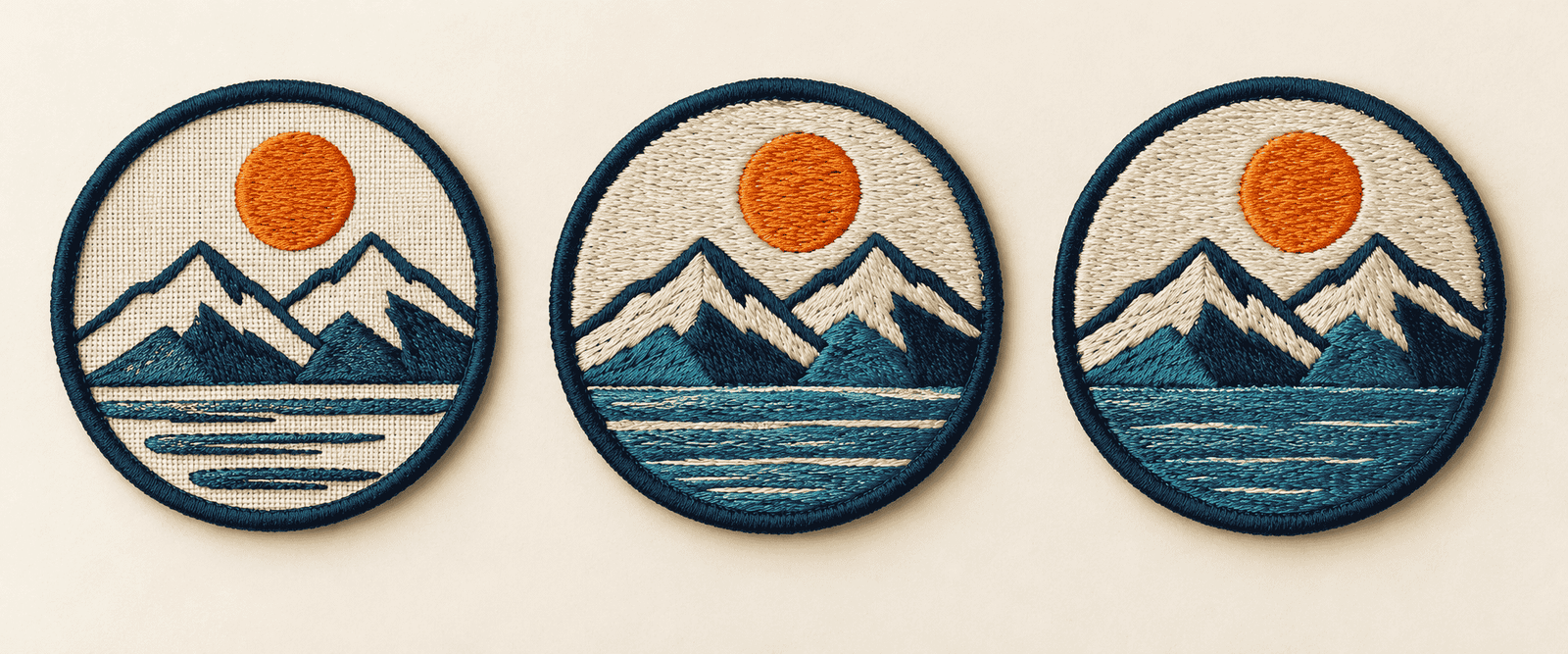Comparison of partial, high and full embroidered patch thread coverage